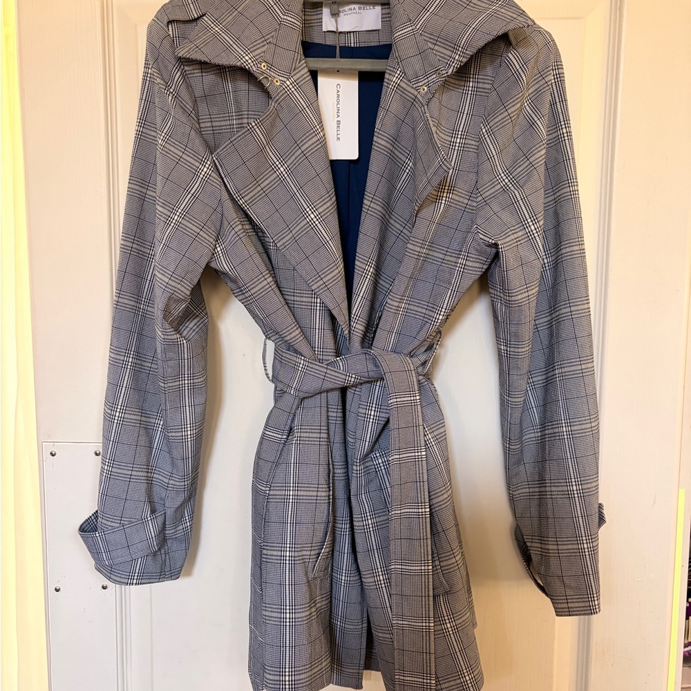 Carolina Belle Blue Plaid Trench Coat